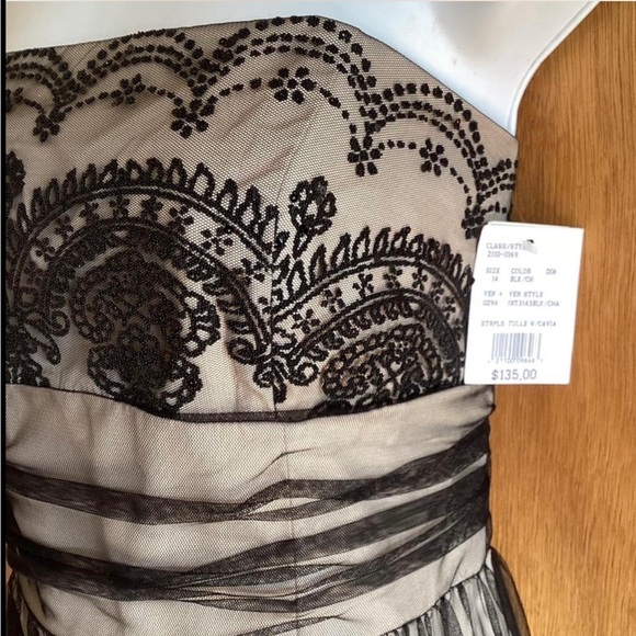 DAVID’S BRIDAL Cream w Black Tulle Beads Strapless Party Dress—NWT—Sz 14 - Picture 2 of 7